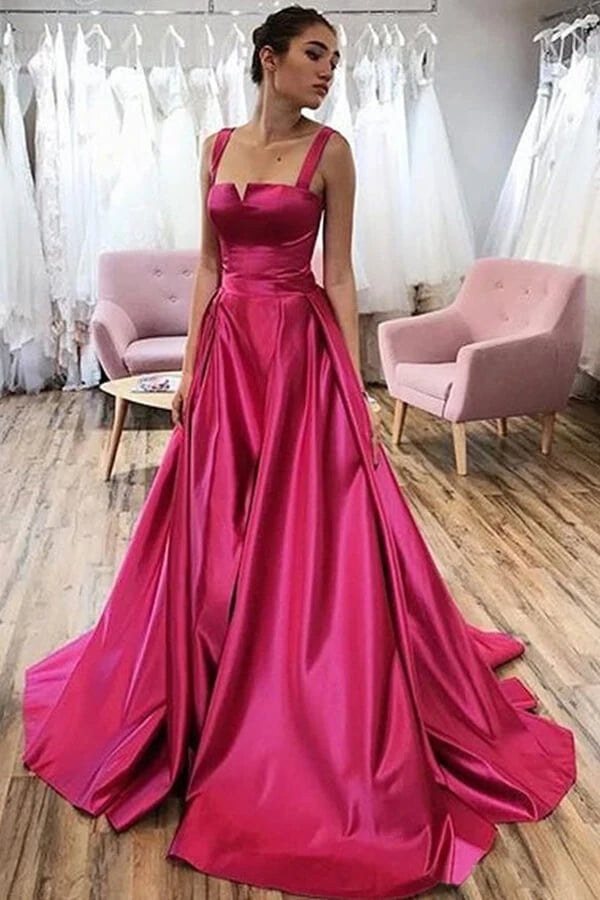 Simple A Line Satin Prom Dress Long Party Dress 