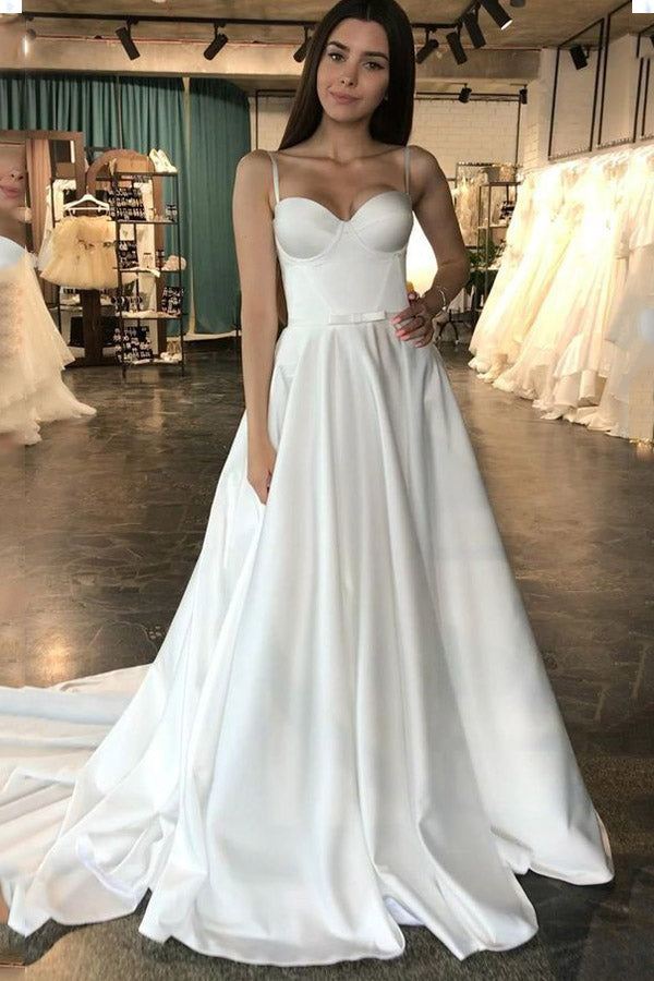 Pretty A Line Sweetheart Satin Ivory Wedding Dresses