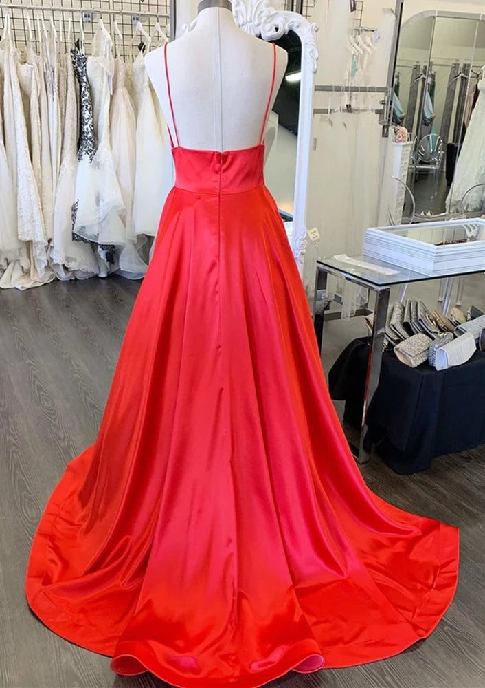 
                      
                        Simple A Line V Neck Backless Red Long Prom Dresses, Backless Red Formal Dresses, V Neck Red Evening Dresses
                      
                    