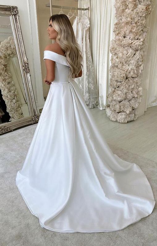 Simple Off The Shoulder Satin Wedding Dress
