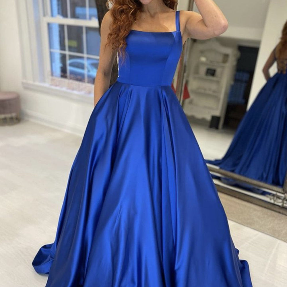 
                      
                        Simple Royal Blue Satin Long Prom Dresses, Royal Blue Formal Graduation Evening Dresses
                      
                    