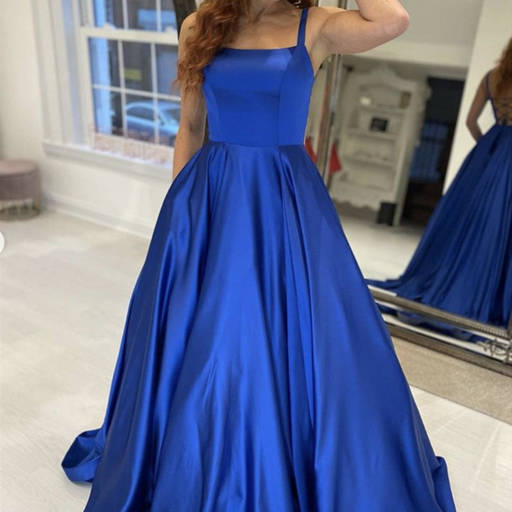 
                      
                        Simple Royal Blue Satin Long Prom Dresses, Royal Blue Formal Graduation Evening Dresses
                      
                    