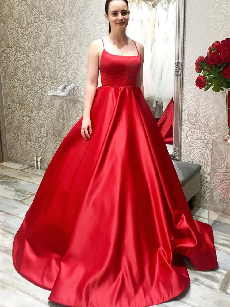 Simple tti Straps Long Backless Red Prom Dresses 2020, Backless Red Formal Graduation Evening Dresses, Red Party Dresses