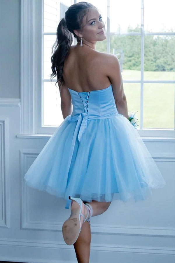 
                      
                        Simple Strapless Sky Blue Lace Up Homecoming Dress WD203
                      
                    