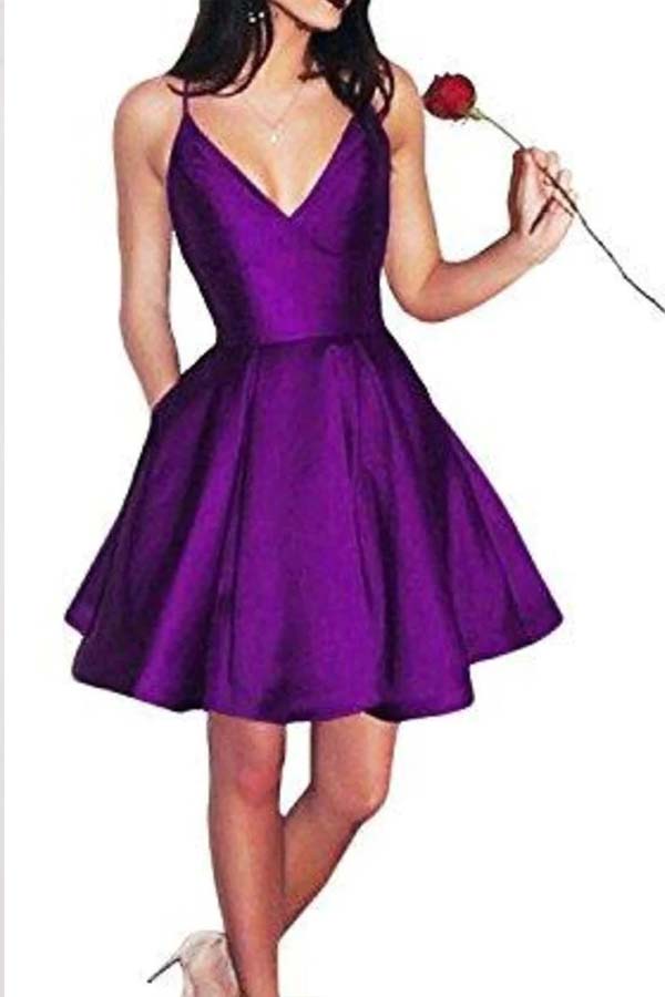 
                      
                        Simple V Neck Burgundy Short Homecoming Dress With Pocket
                      
                    