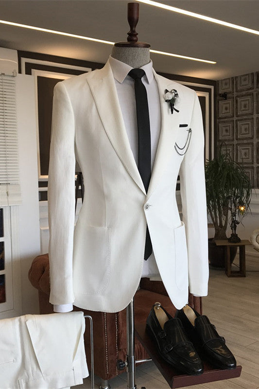 Burke Simple White Peaked Lapel Men Suits For Prom