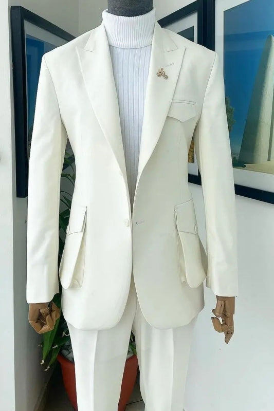 Craig Simple White Peaked Lapel Two Pieces Prom Suits