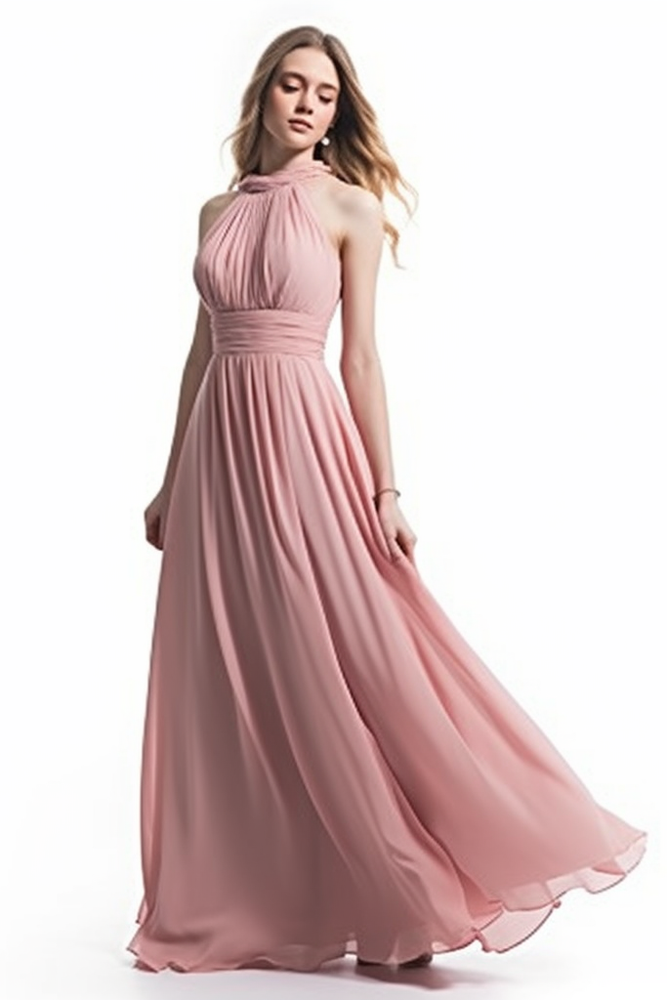 
                      
                        Sleeveless Halter Chiffon Prom Dress with Elegant Pleats
                      
                    