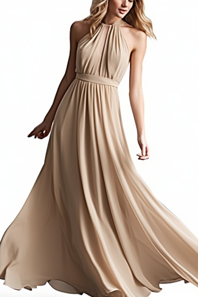 
                      
                        Sleeveless Halter Chiffon Prom Dress with Elegant Pleats
                      
                    