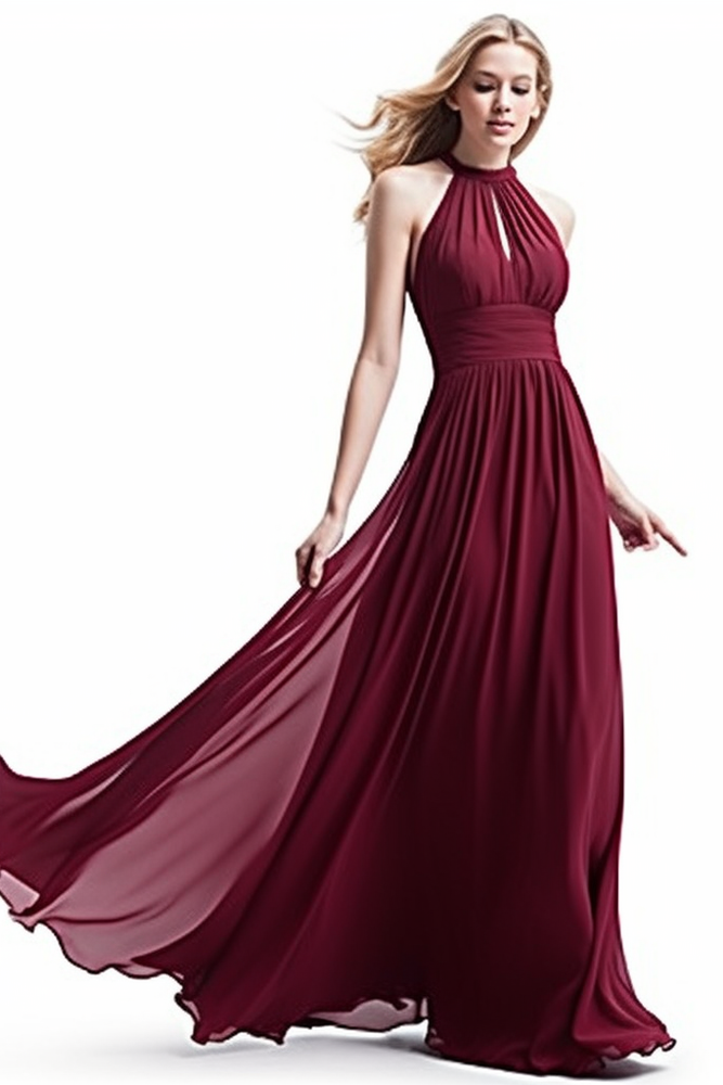 
                      
                        Sleeveless Halter Chiffon Prom Dress with Elegant Pleats
                      
                    