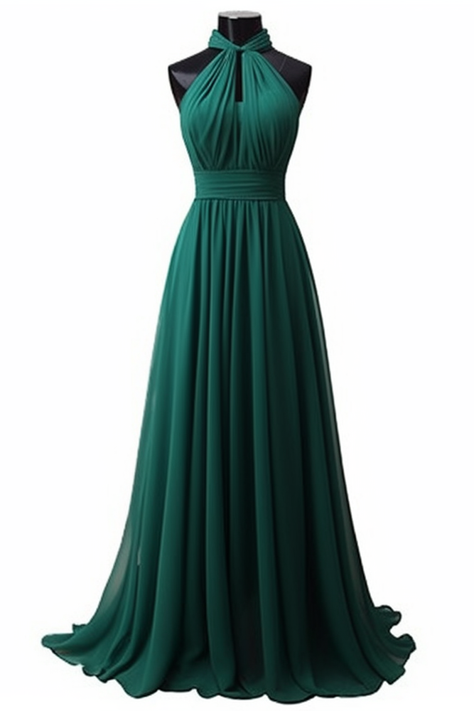 
                      
                        Sleeveless Halter Chiffon Prom Dress with Elegant Pleats
                      
                    