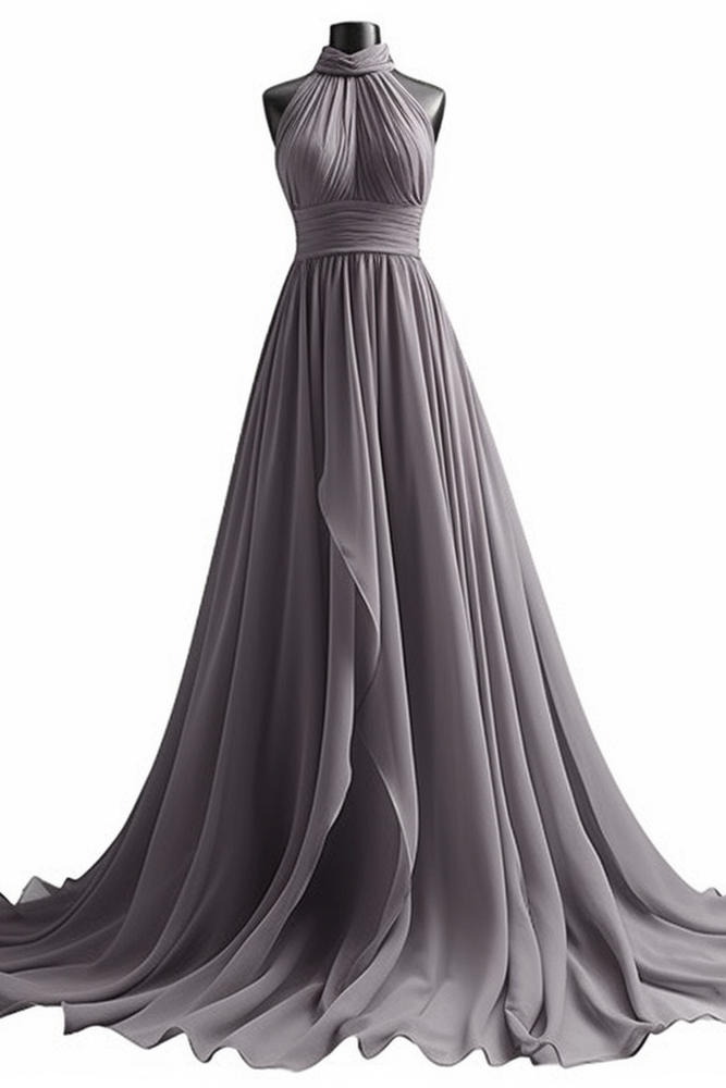 
                      
                        Sleeveless Halter Chiffon Prom Dress with Elegant Pleats
                      
                    