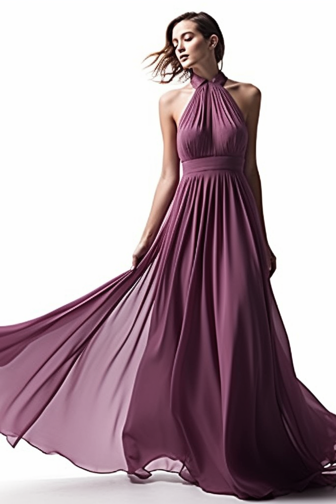 
                      
                        Sleeveless Halter Chiffon Prom Dress with Elegant Pleats
                      
                    