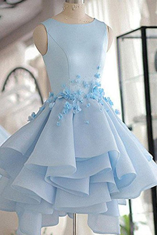 Sleeveless Light Blue Tulle Homecoming Dress