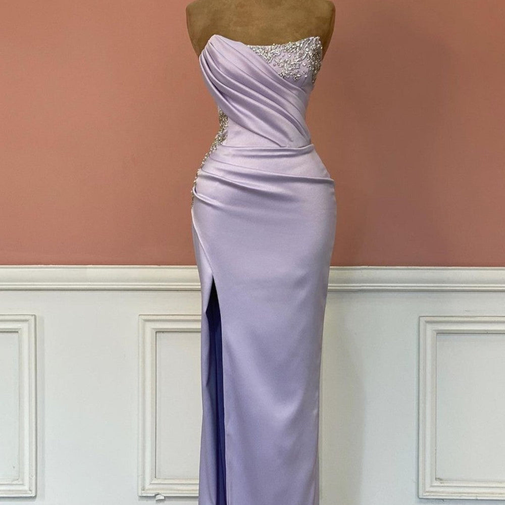 
                      
                        Sleeveless Light Purple Prom Dress With Rhinestone Long Mermaid Gown
                      
                    