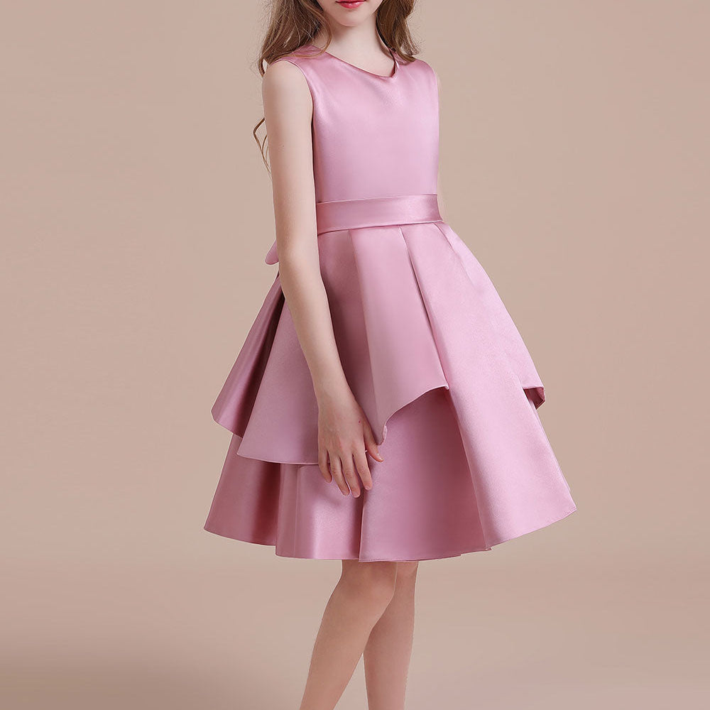 
                      
                        Sleeveless Satin Knee Length Princess Flower Girl Dress for Wedding
                      
                    