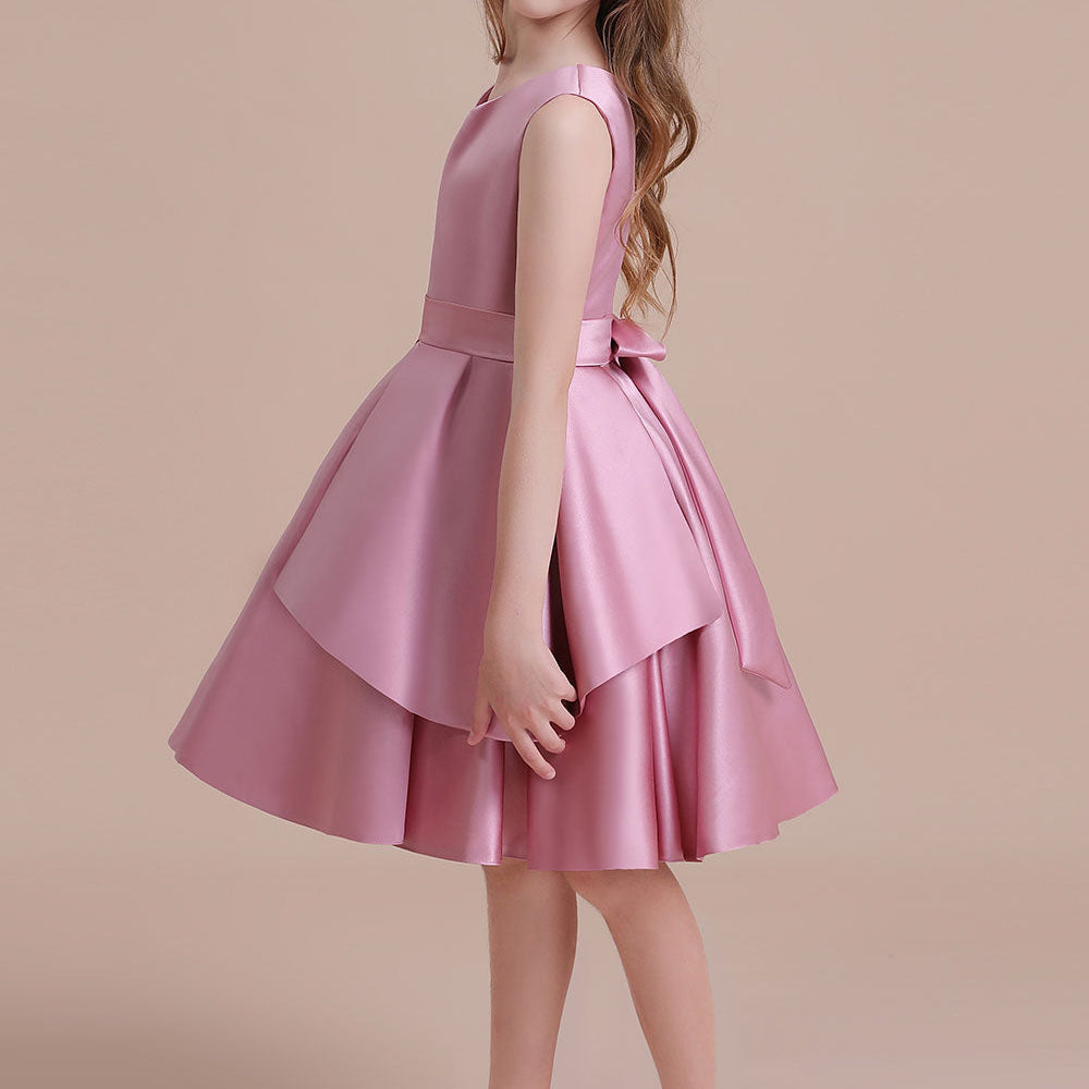 
                      
                        Sleeveless Satin Knee Length Princess Flower Girl Dress for Wedding
                      
                    