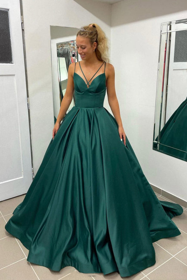 
                      
                        Spaghetti Straps Dark Green A-line Prom Dresses Long Formal Dresses
                      
                    