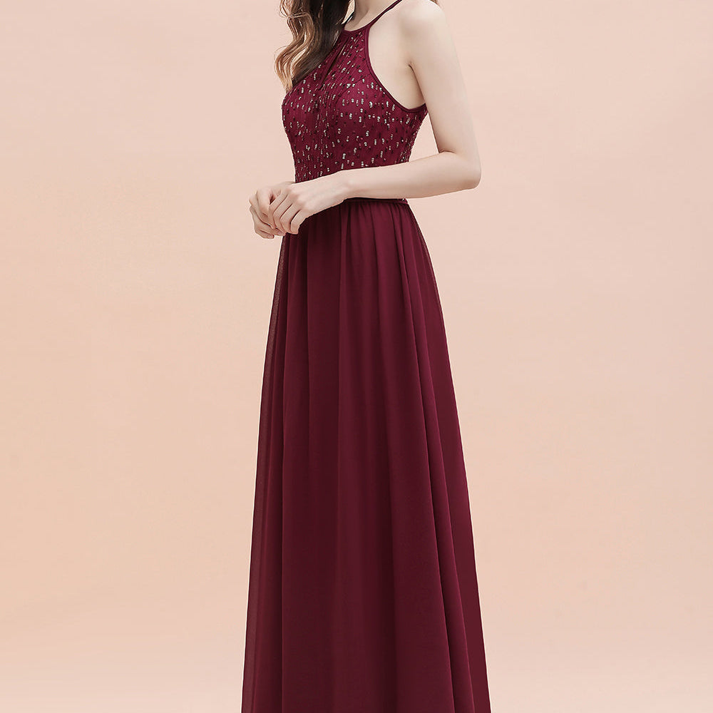 
                      
                        Spaghetti Straps Elegant A-Line Evening Dress Sequins Maxi Prom Dress Cross Straps
                      
                    