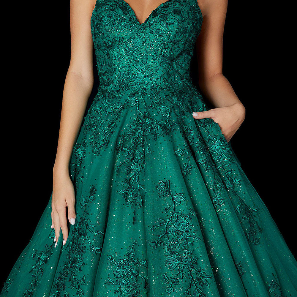 
                      
                        Sparkly Deep V-neck Floral Lace A-line Prom Dress With Sequins
                      
                    