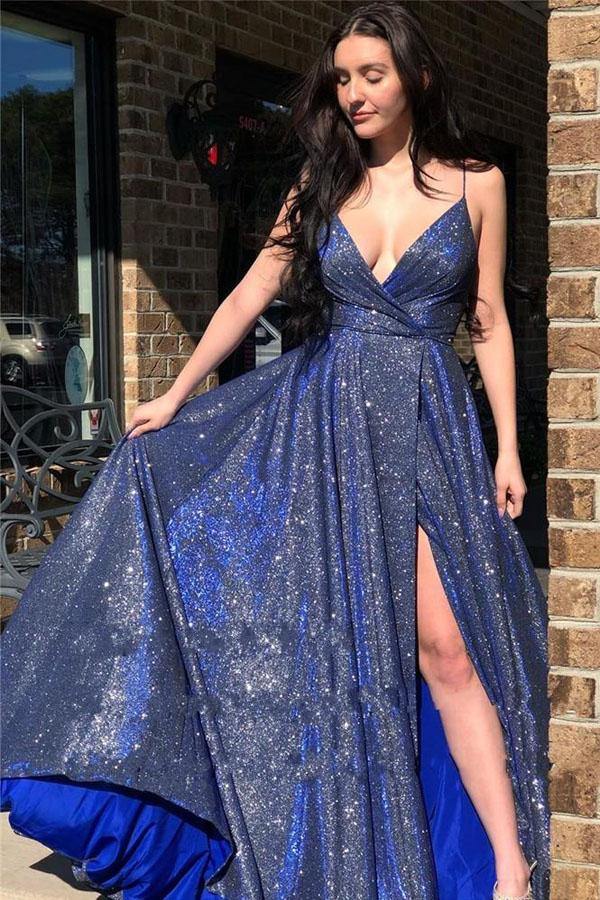 Sparkly Fabric Lace Up Long Prom Dress With Micro Straps