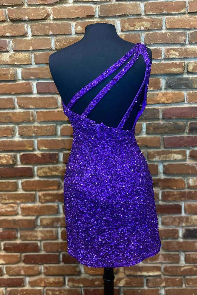 
                      
                        Sparkly One Shoulder Tight Homecoming Dress Sequins Short Prom Dress
                      
                    