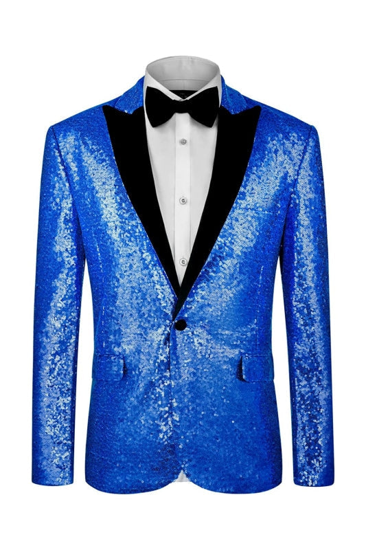 Edgar Chic Blue Sequins Peaked Lapel Men Suits For Prom