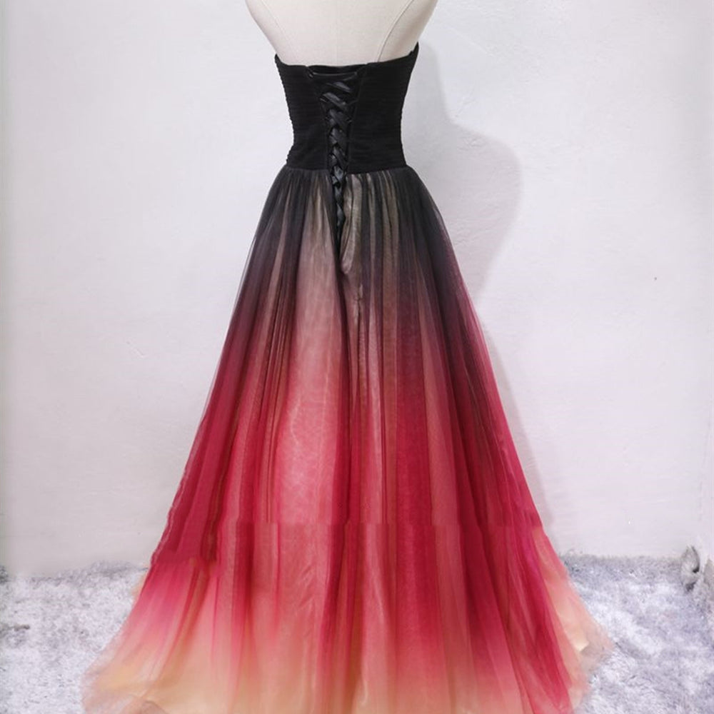 
                      
                        Strapless A Line V Neck Open Back Ombre Long Prom Dresses, Long Ombre Formal Graduation Evening Dresses
                      
                    