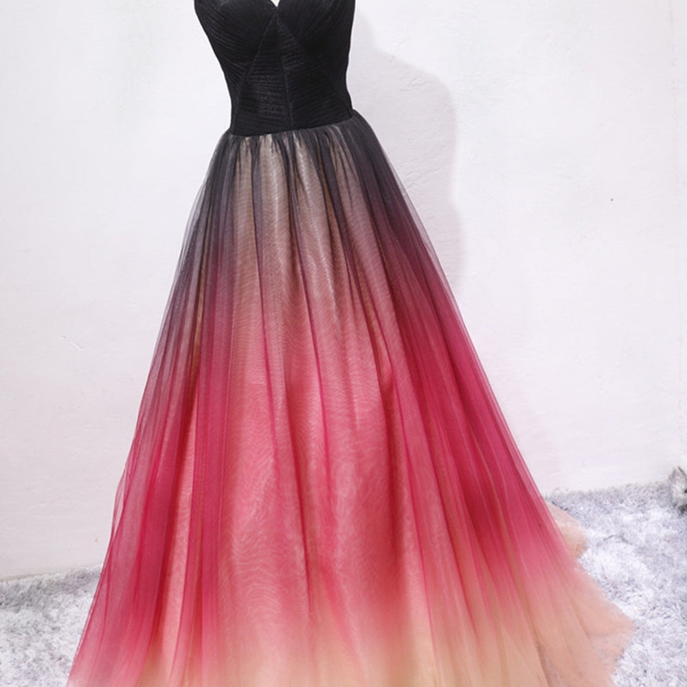 
                      
                        Strapless A Line V Neck Open Back Ombre Long Prom Dresses, Long Ombre Formal Graduation Evening Dresses
                      
                    