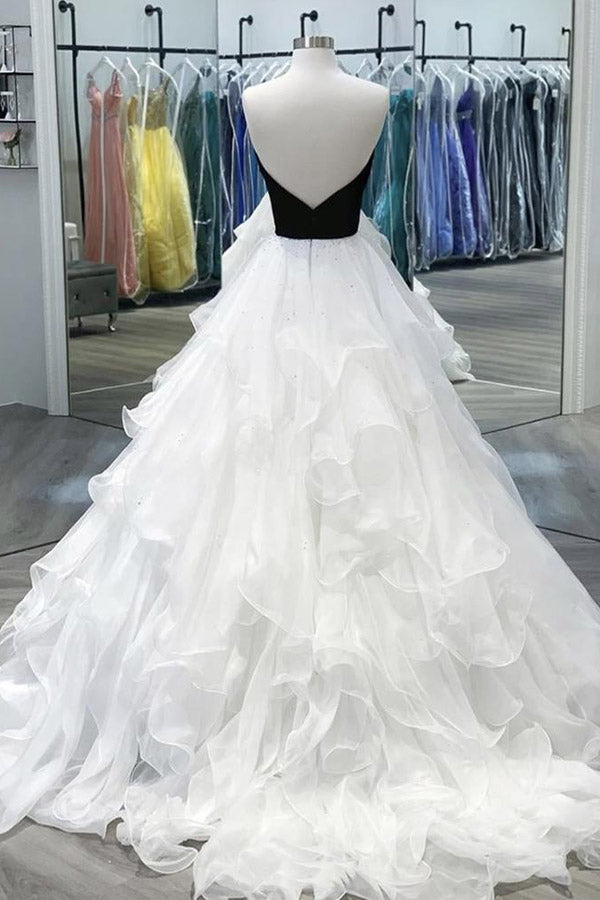 
                      
                        Strapless Ball Gown Tiered Tulle Long Prom Dress
                      
                    