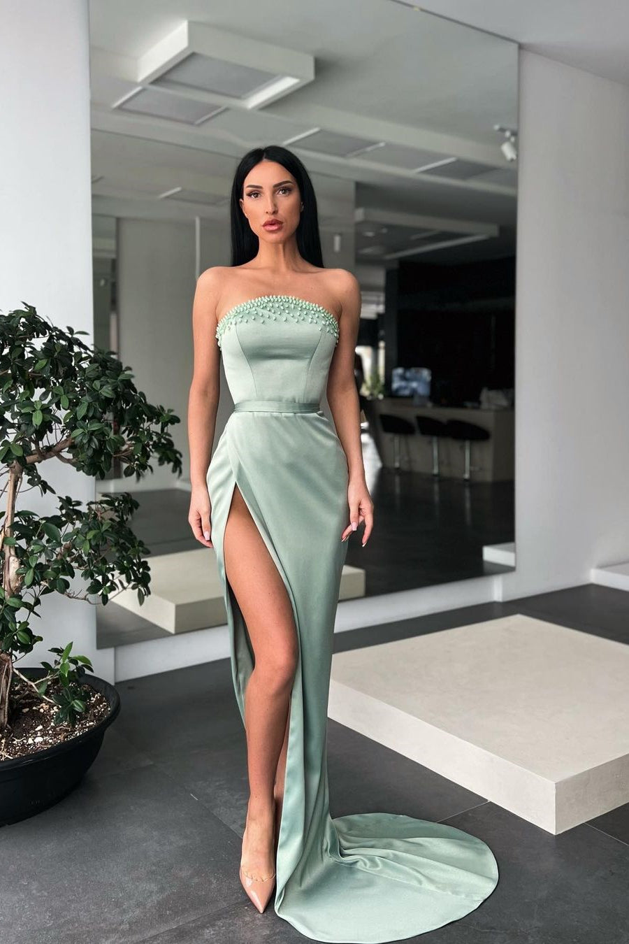 Strapless Long Mermaid Prom Dress With Slit: Rewrite the Stars