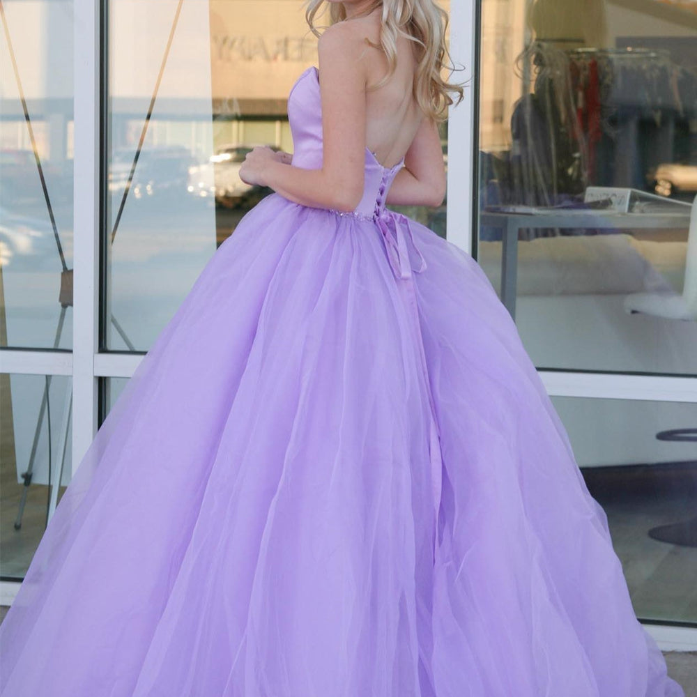 
                      
                        Strapless Open Back Purple Long Prom Dresses, Open Back Lavender Formal Dresses, Lilac Evening Dresses 
                      
                    