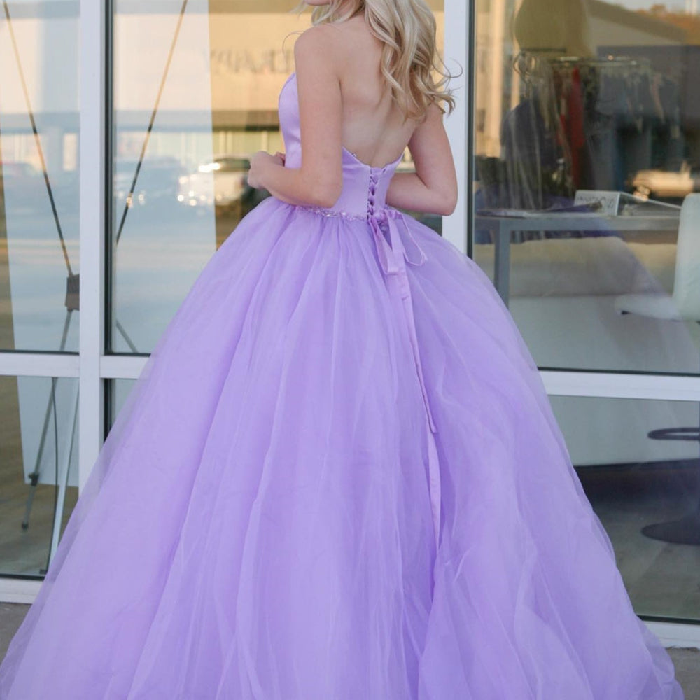 
                      
                        Strapless Open Back Purple Long Prom Dresses, Open Back Lavender Formal Dresses, Lilac Evening Dresses 
                      
                    