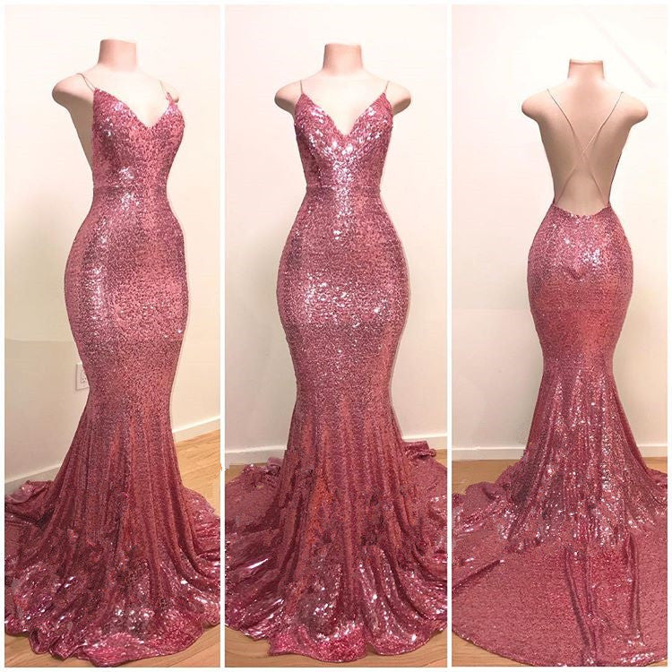 
                      
                        Stunning Pink Sequins Prom Dresses | Mermaid Long Evening Gowns
                      
                    