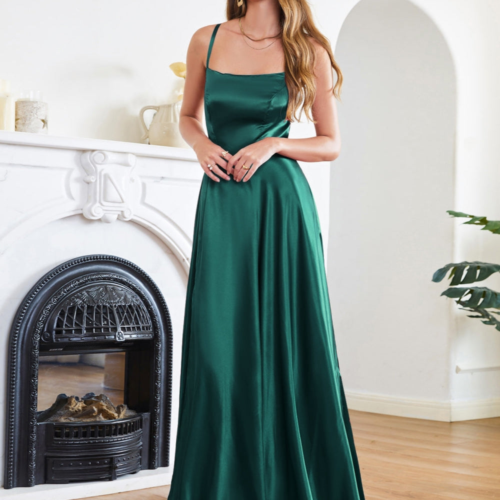 
                      
                        Stunning Spaghetti Straps Satin Floor Length Dress with Side Slit-27Prom
                      
                    