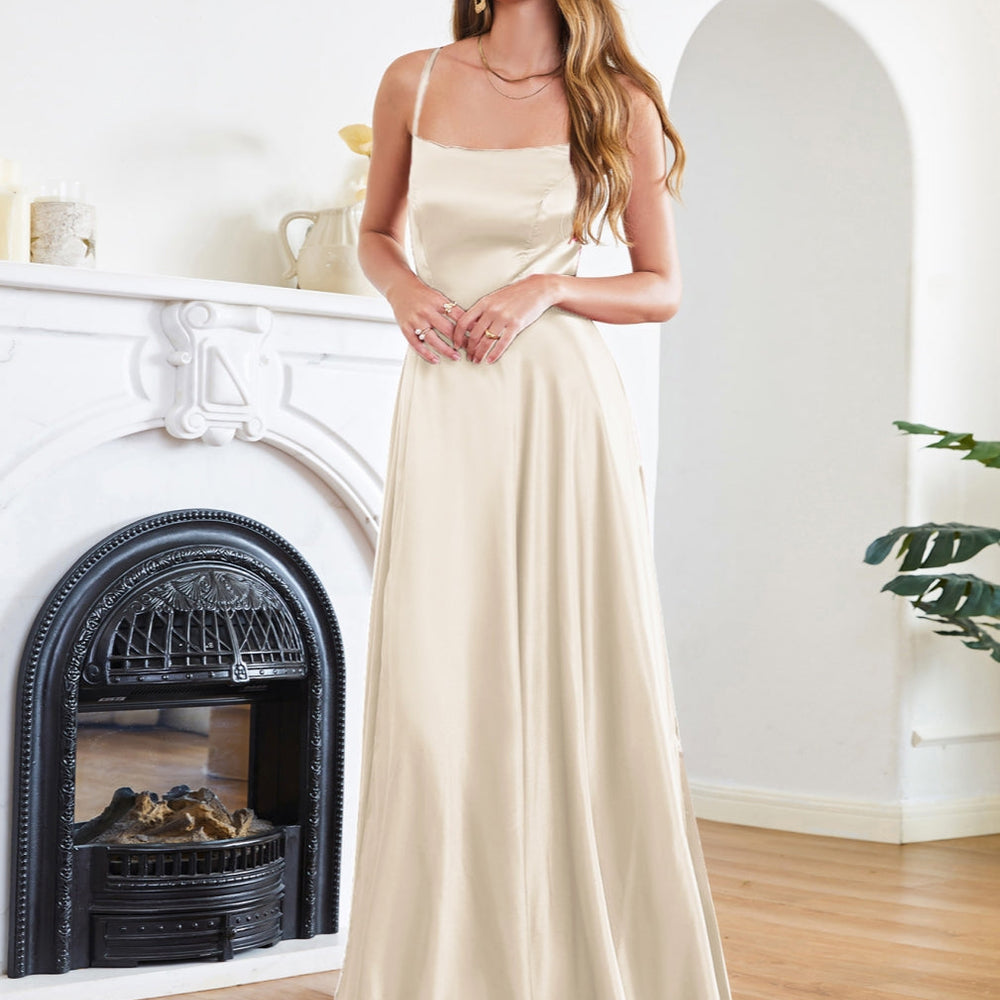 
                      
                        Stunning Spaghetti Straps Satin Floor Length Dress with Side Slit-27Prom
                      
                    