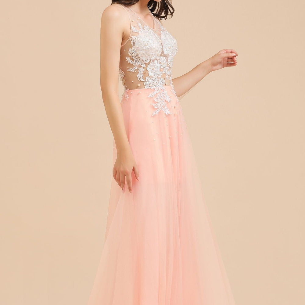 
                      
                        Stylish Sleeveless Evening Maxi Dress A-line Lace Appliques Prom Dress
                      
                    