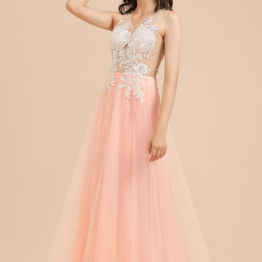 
                      
                        Stylish Sleeveless Evening Maxi Dress A-line Lace Appliques Prom Dress
                      
                    