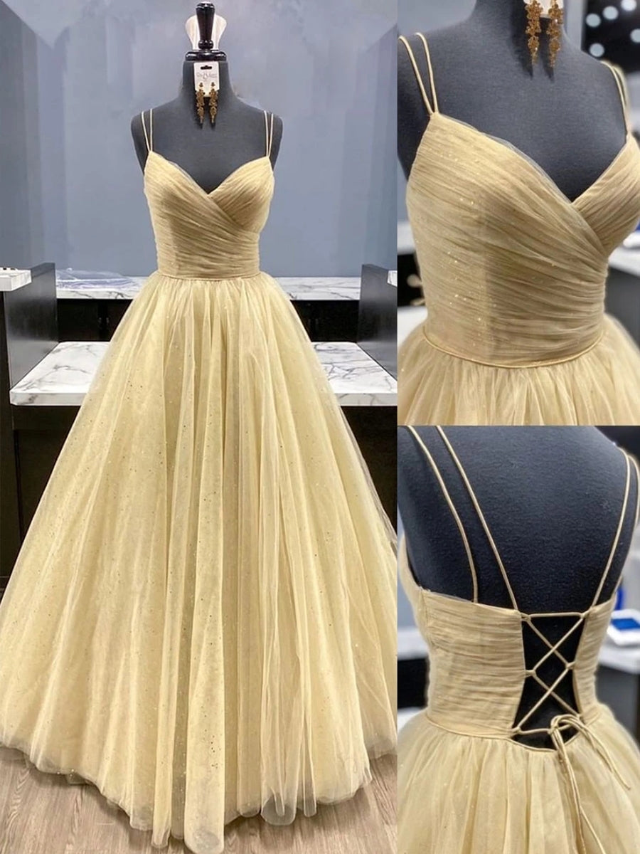 Stylish V Neck Backless Pleated Champagne Prom Dresses 2020, Shiny Open Back Champagne Formal Graduation Evening Dresses