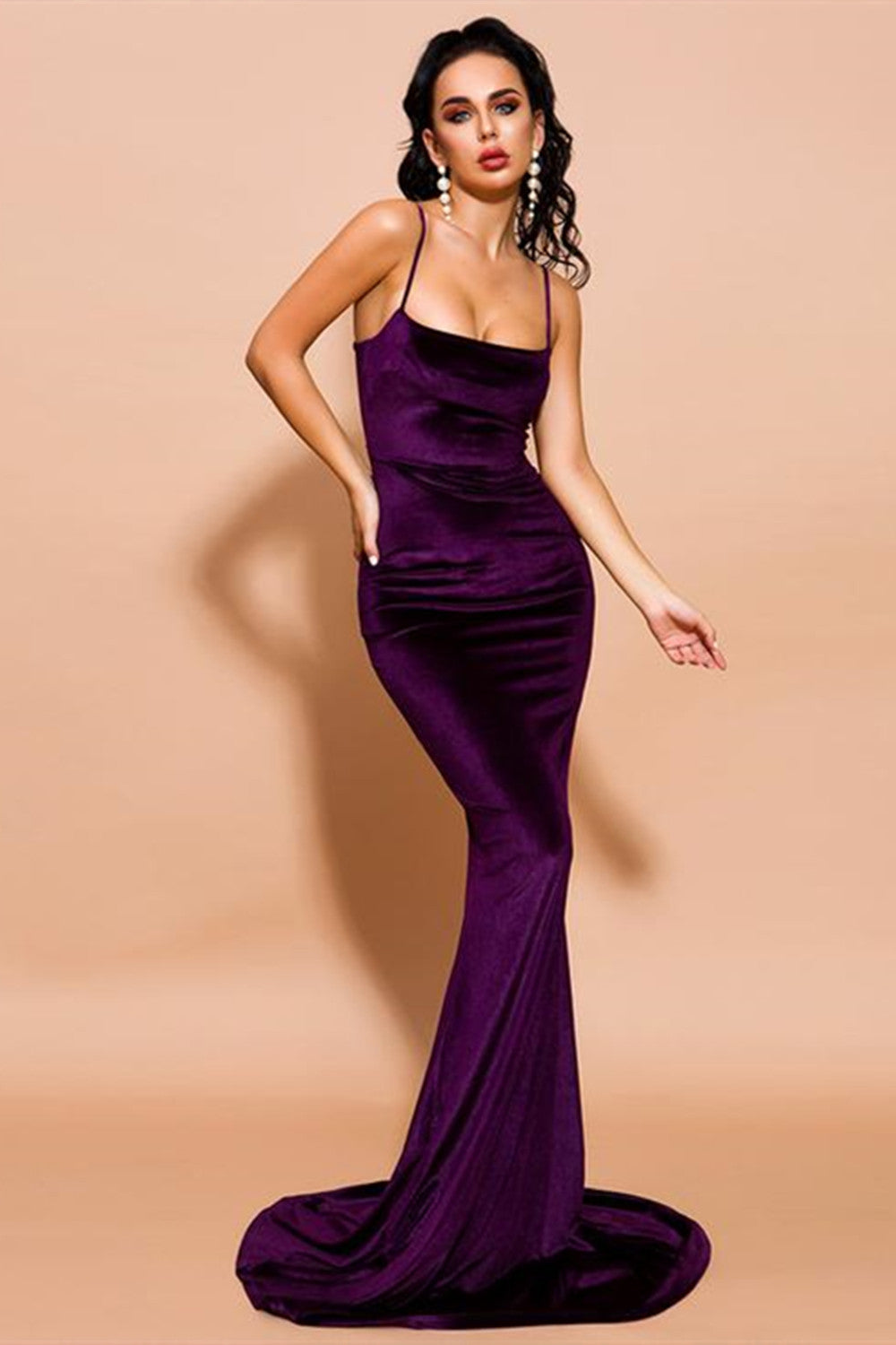 Stylish Velvet Mermaid Prom Party Dress Velvet Spaghetti Straps