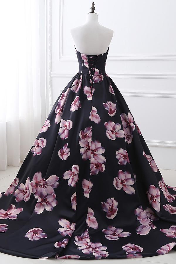 
                      
                        Sweetheart Ball Gown Satin Floral Long Prom Dress
                      
                    