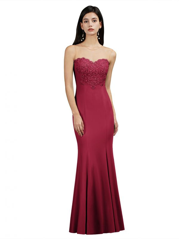 
                      
                        Sweetheart Mermaid Evening Dress Crew Neck Lace Appliques Trumpet Bridesmaid Dress Sleeveless - Burgundy / US 2 - Prom Dresses
                      
                    