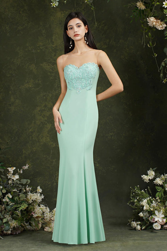 
                      
                        Sweetheart Mermaid Evening Dress Crew Neck Lace Appliques Trumpet Bridesmaid Dress Sleeveless - Mint / US 2 - Prom Dresses
                      
                    