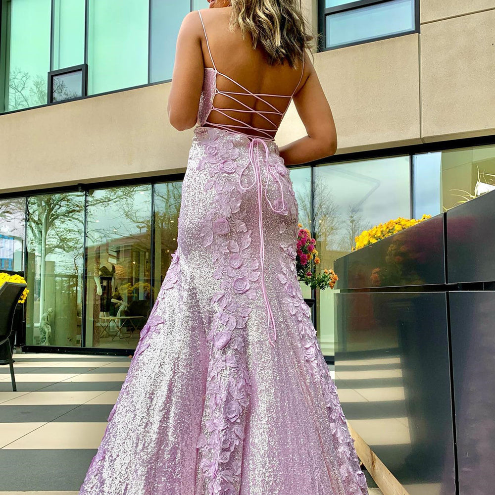 
                      
                        Sweetheart Neck Backless Mermaid Purple Long Prom Dresses, Mermaid Purple Lace Formal Graduation Evening Dresses 
                      
                    