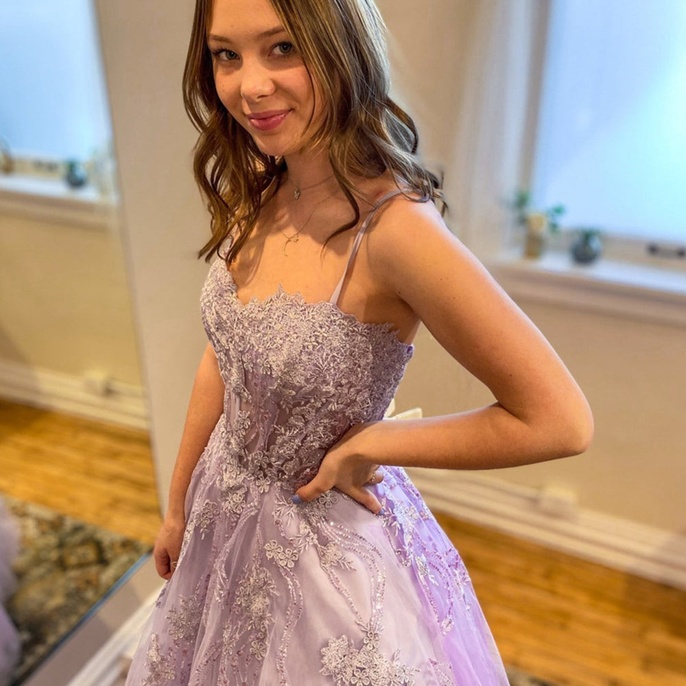 Sweetheart Neck Purple Tulle Lace Long Prom Dresses, Purple Lace Formal Dresses, Purple Evening Dresses 