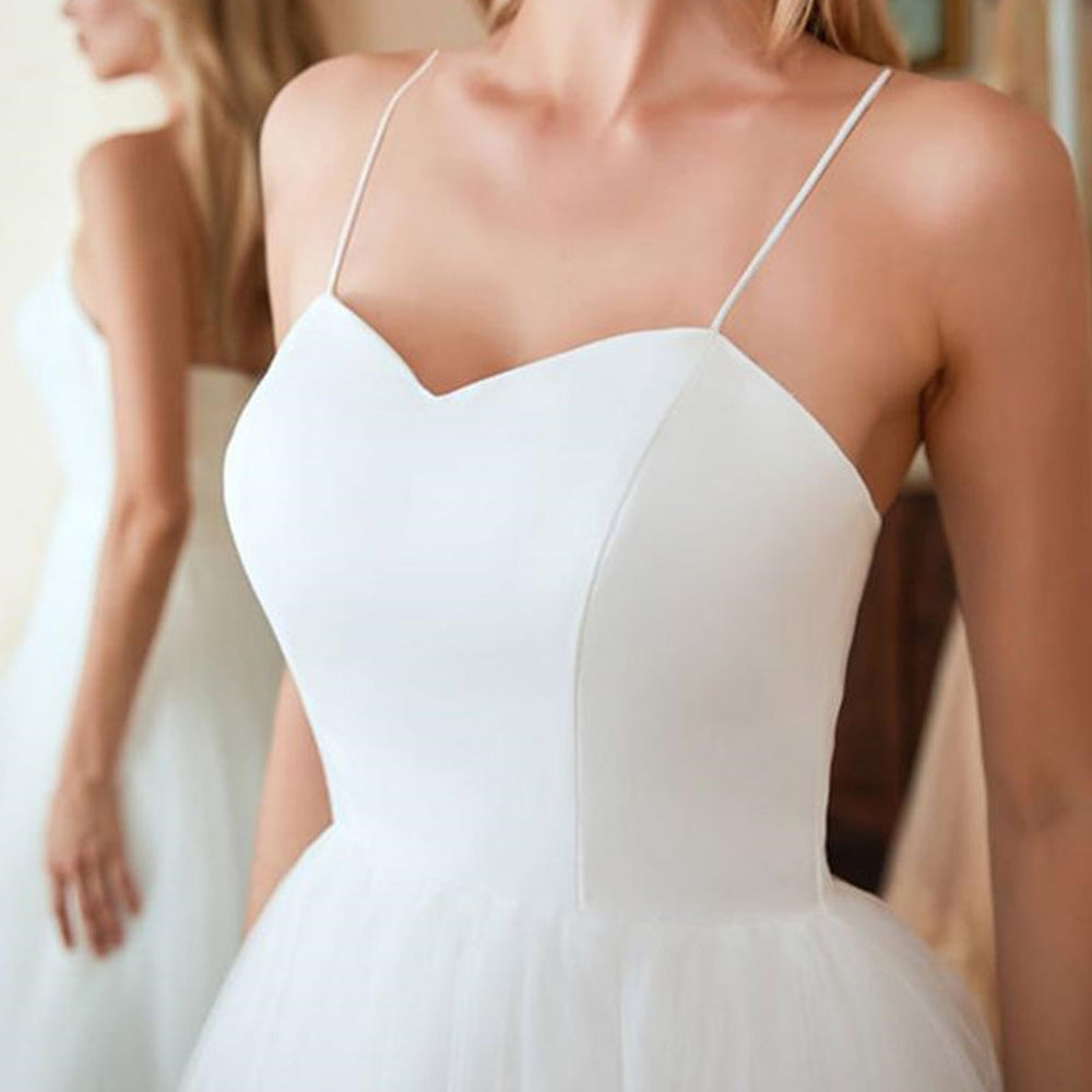 
                      
                        Sweetheart Neck Thin Straps White Tea Length Prom Dresses, Tea Length White Homecoming Dresses, White Formal Evening Dresses
                      
                    