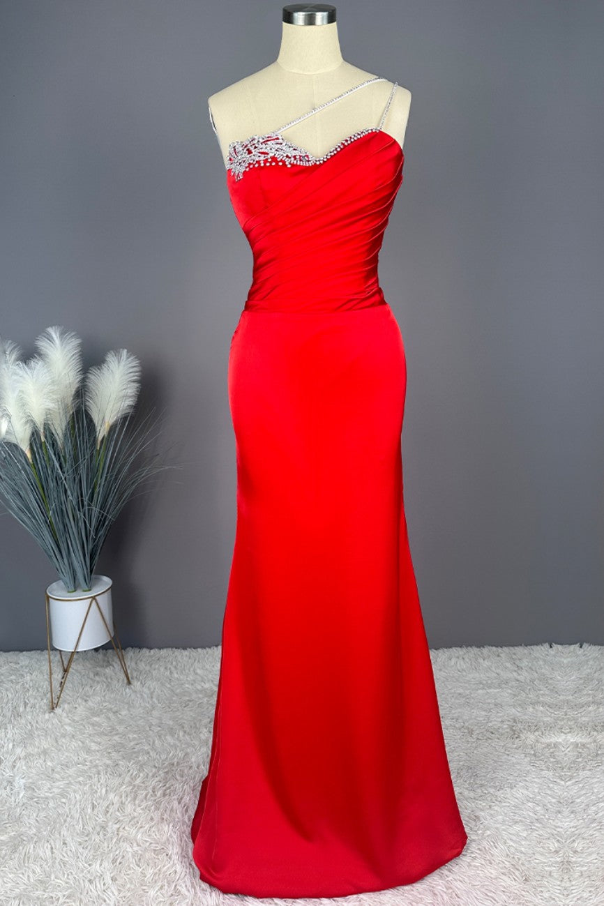 Sweetheart Red Long Sleeveless Prom Dress with Beadings