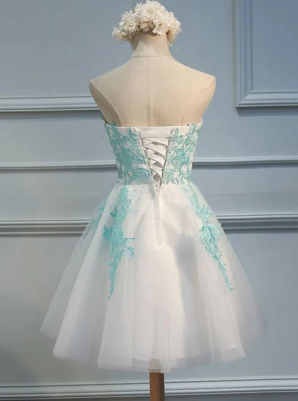 
                      
                        Sweetheart White Tulle And Light Green Lace Short Junior Homecoming Dress WD192
                      
                    