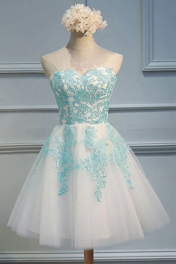 Sweetheart White Tulle And Light Green Lace Short Junior Homecoming Dress WD192