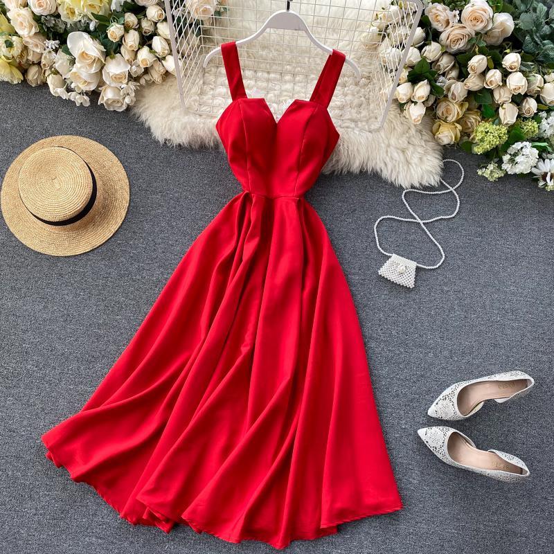 
                      
                        Tea Length Solid Satin Fashion Dress Simple Party Dress
                      
                    